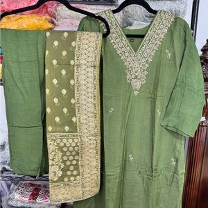 Elegant dark olive Green Embroidered Kurta Set